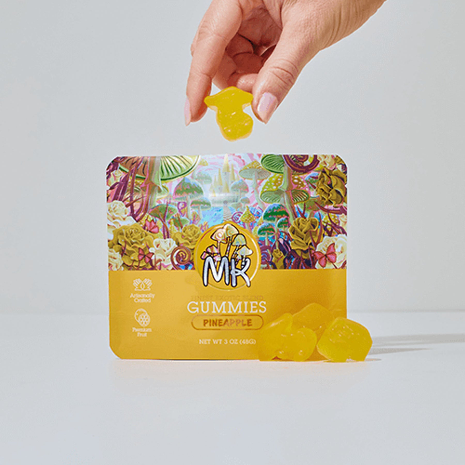 MK mushroom gummies pineapple bag