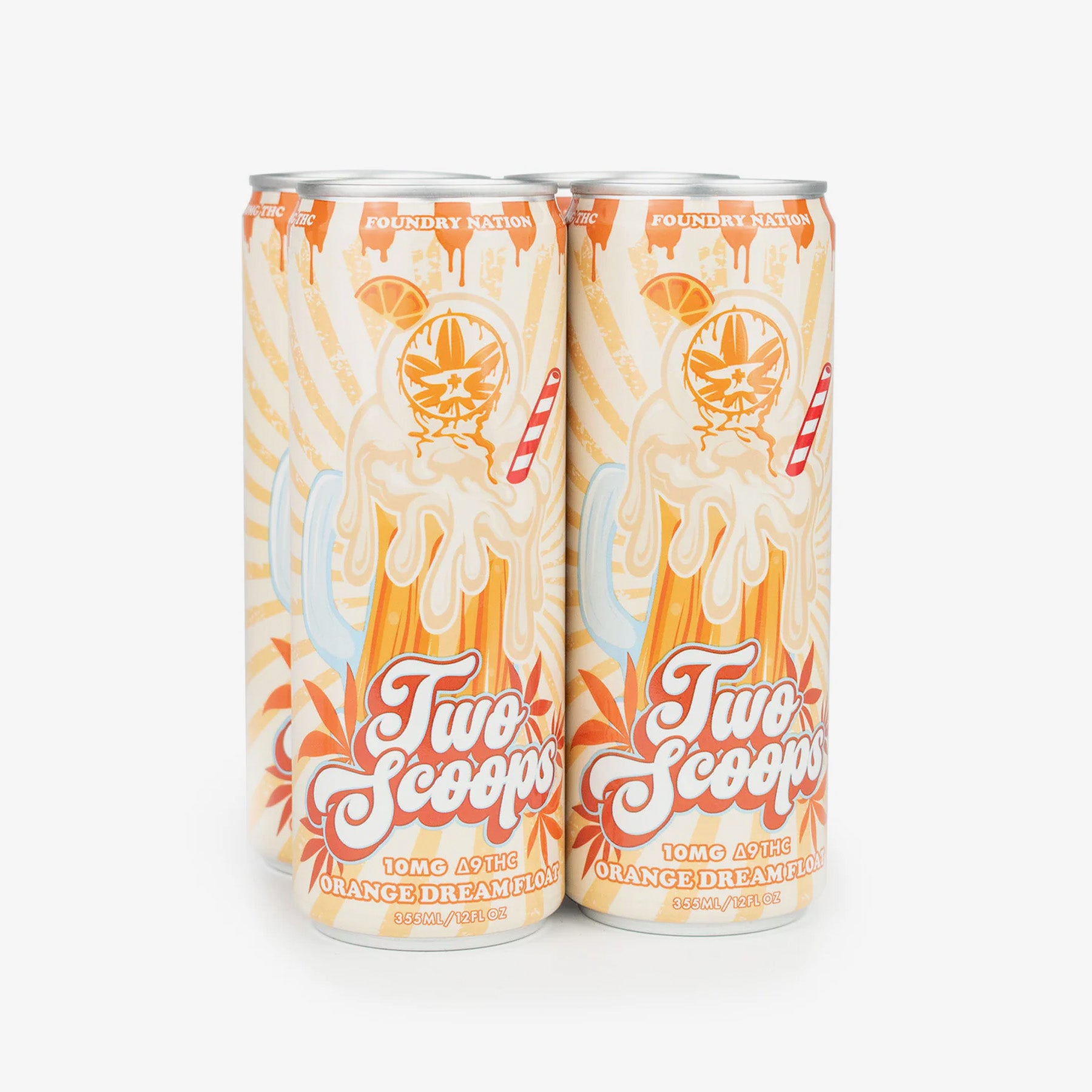 Two cans of Two Scoops ice cream on a white background