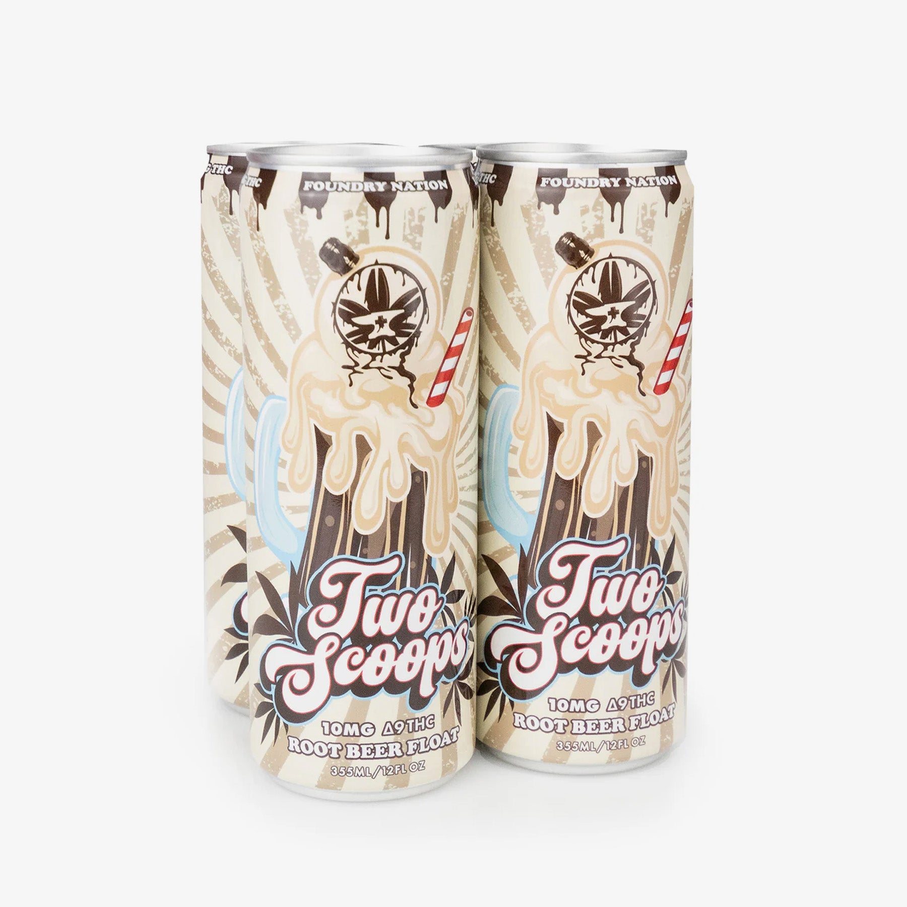 Two cans of Two Scoops Root Beer Float ice cream on a white background