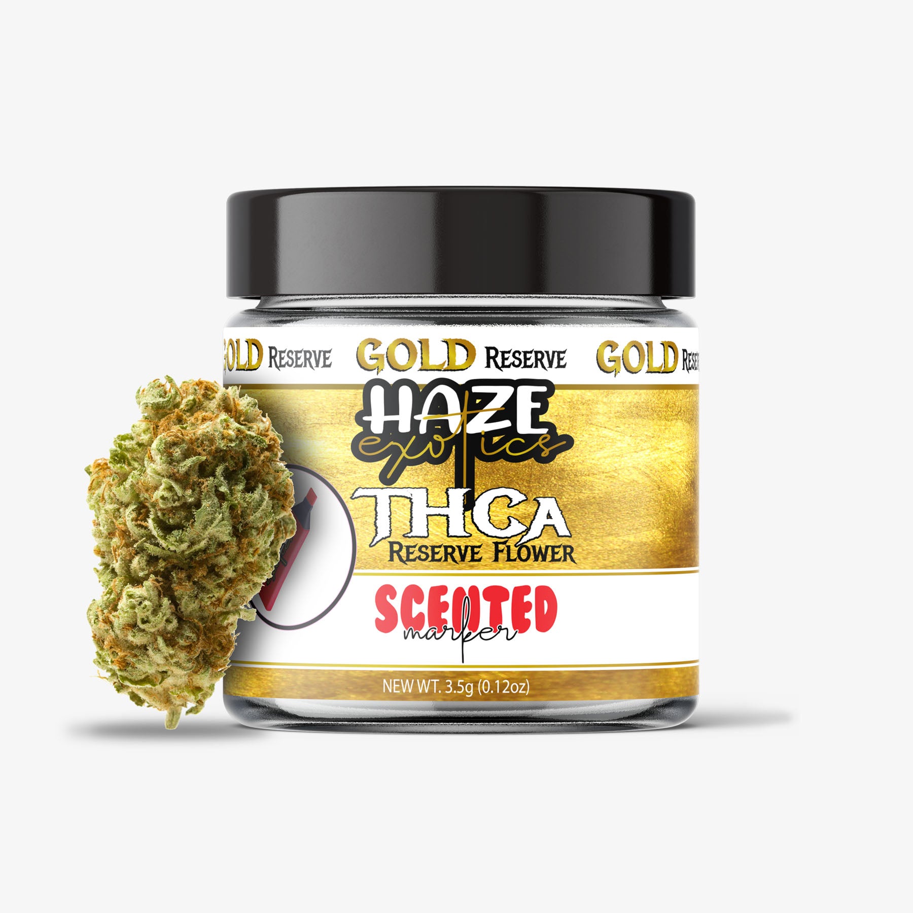 THC-A Flower / Scent Marker / 3.5g Jar / Haze Exotics Gold Reserve