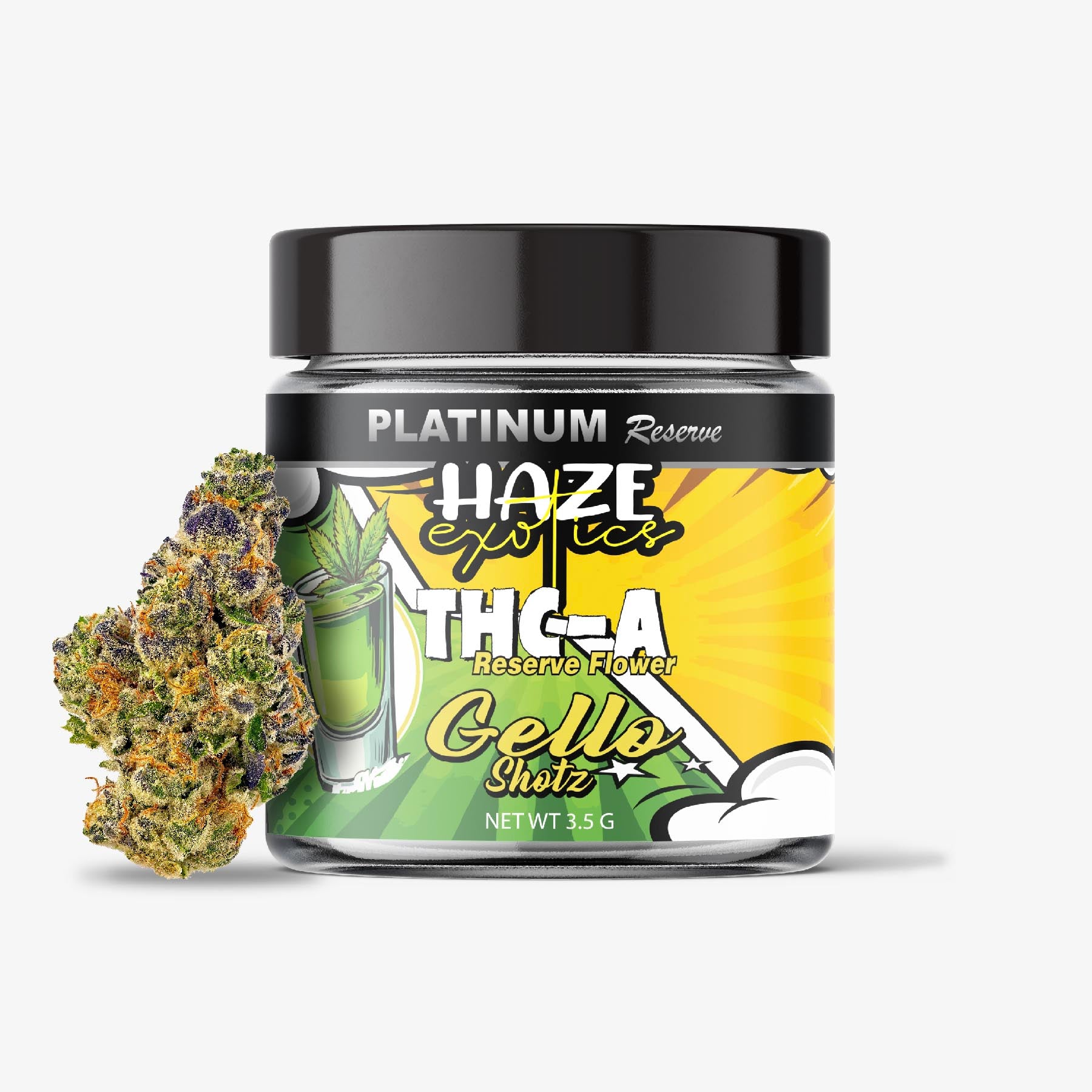 haze exotics platinum reserve thc-a flower gello shotz 3.5 gram jar