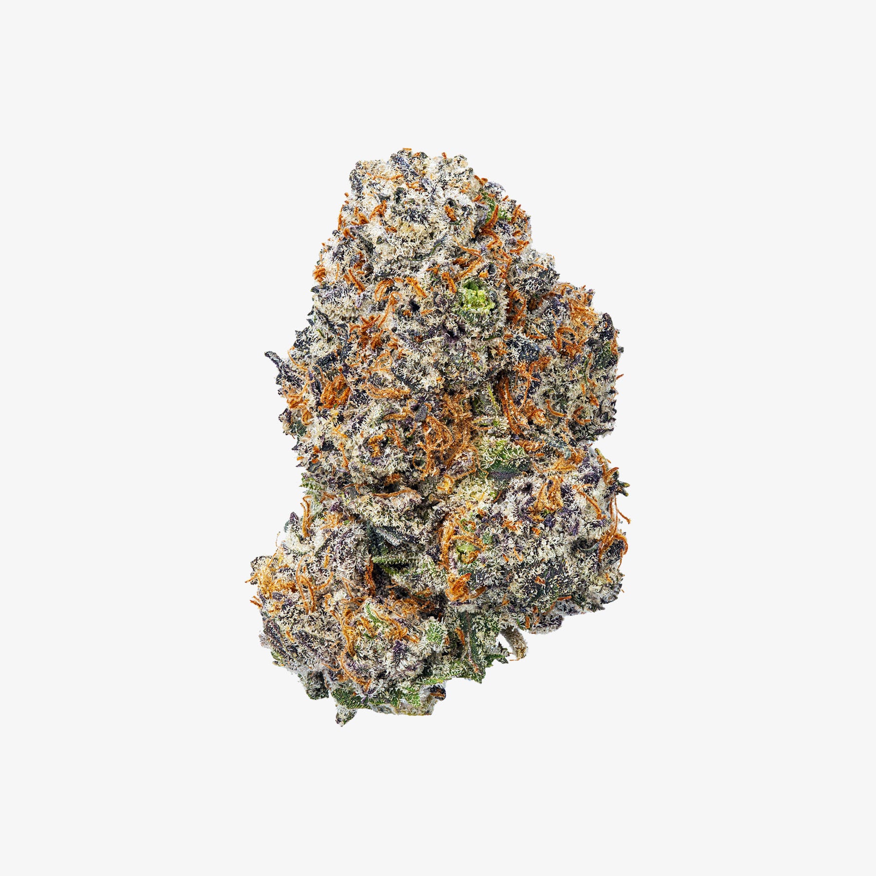 Close-up of inked up cherries cannabis bud with orange and green colors on a white background