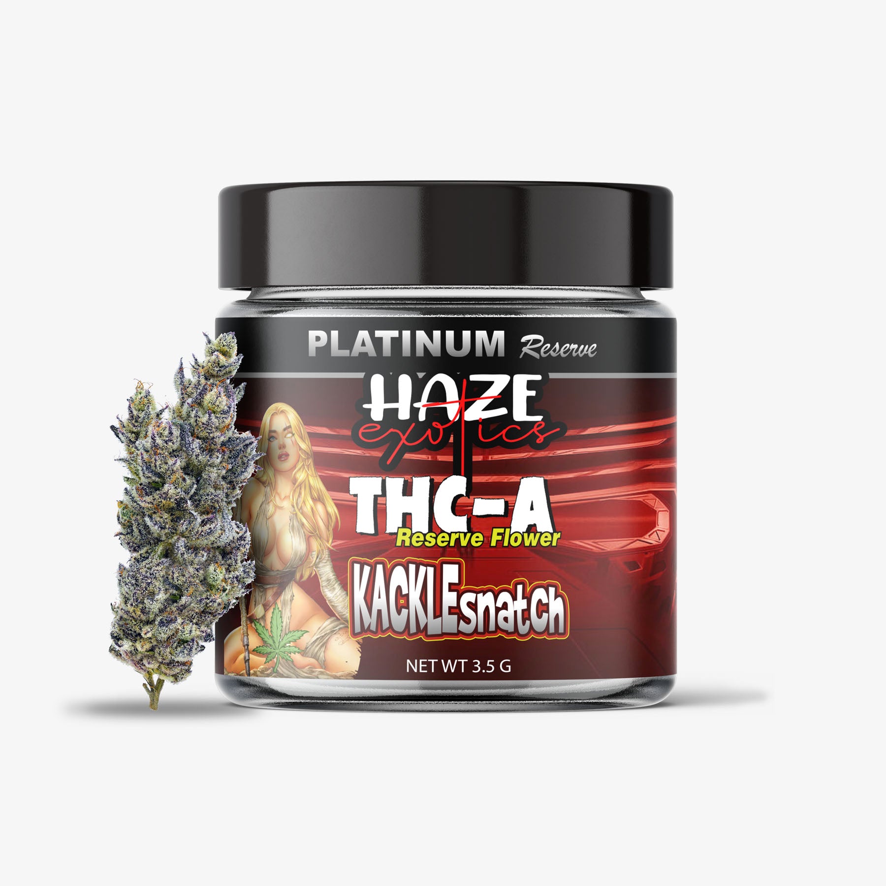 haze exotics platinum reserve thc-a flower kacklesnatch 3.5 gram jar