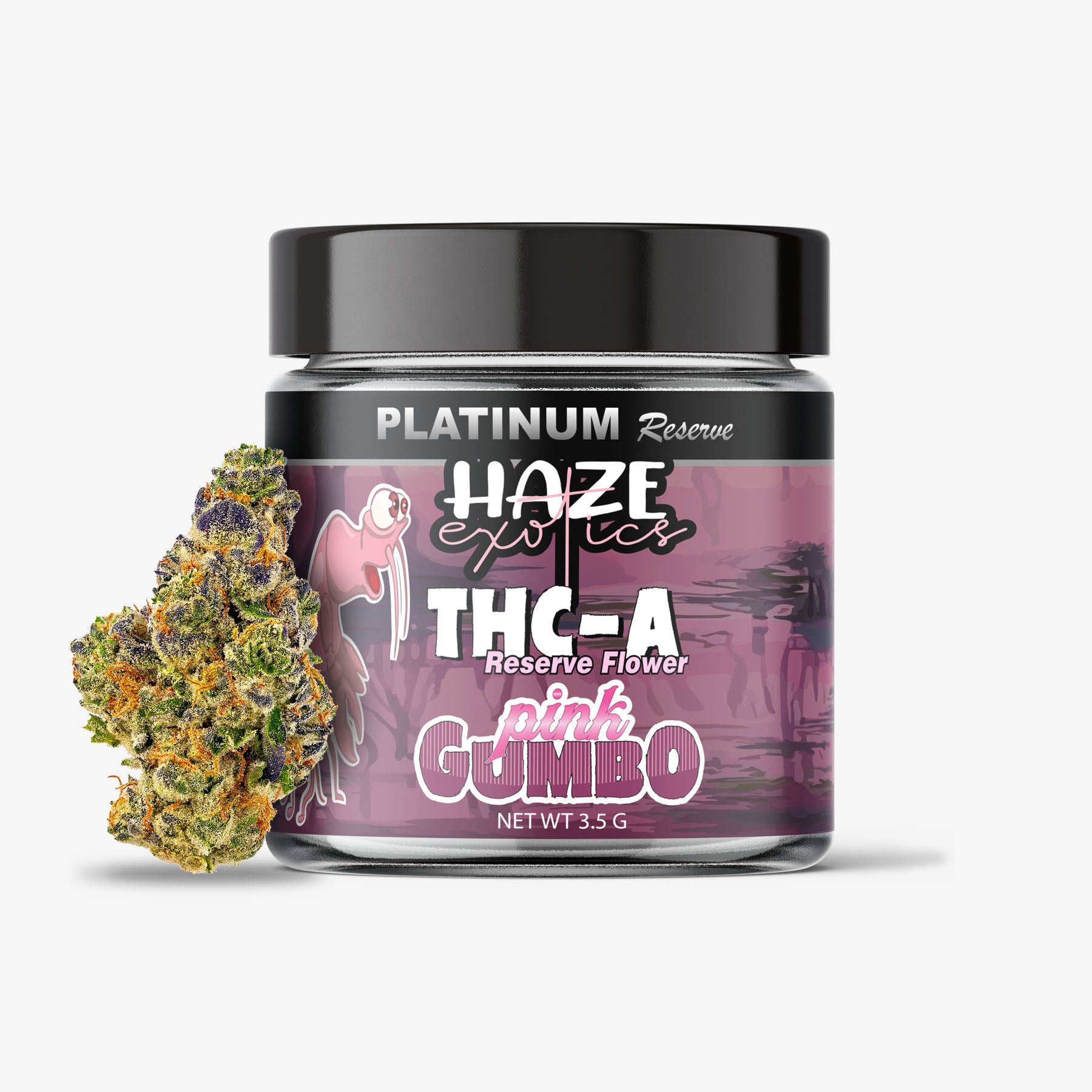 haze exotics platinum reserve thc-a flower pink gumbo 3.5 gram jar