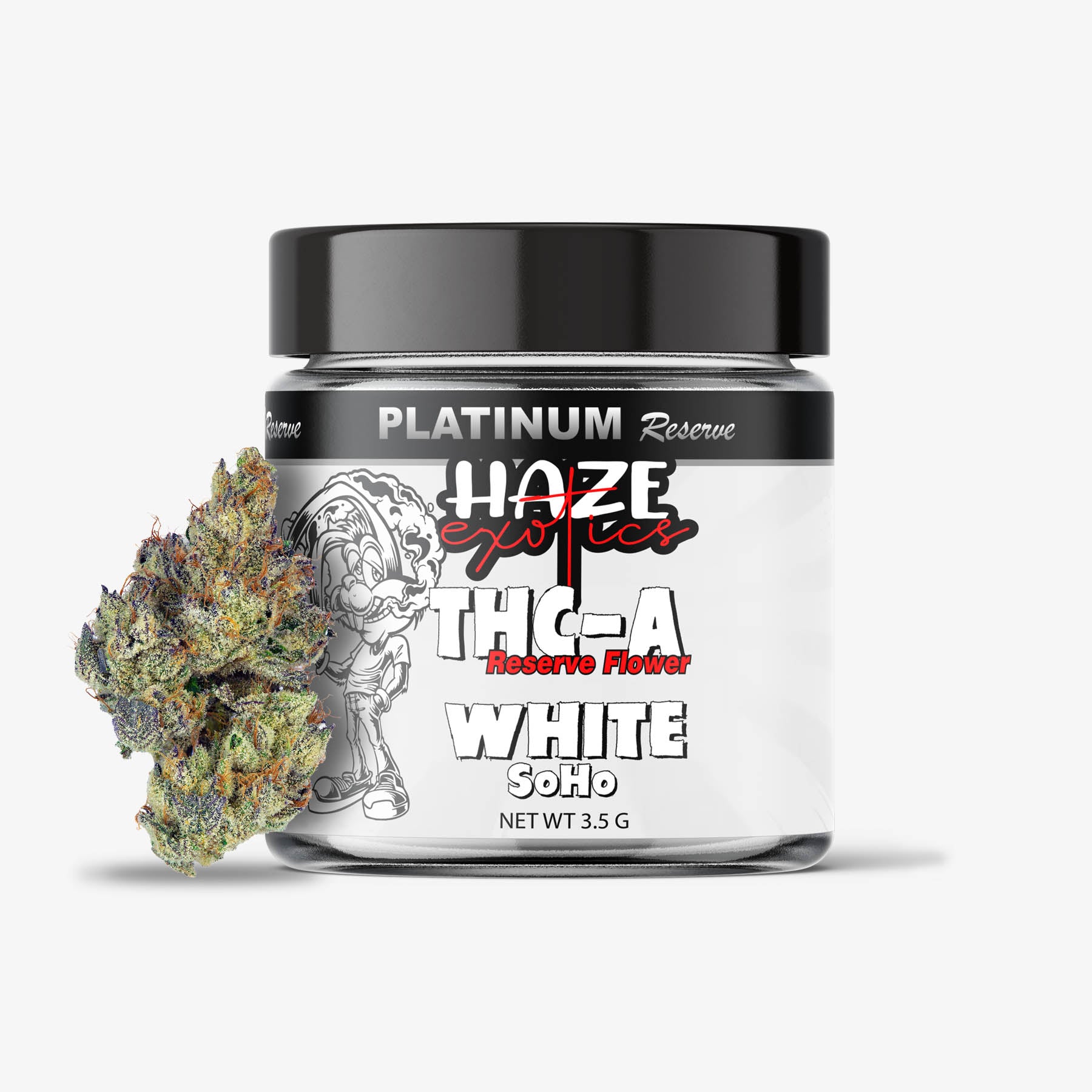 haze exotics platinum reserve thc-a flower white soho 3.5 gram jar