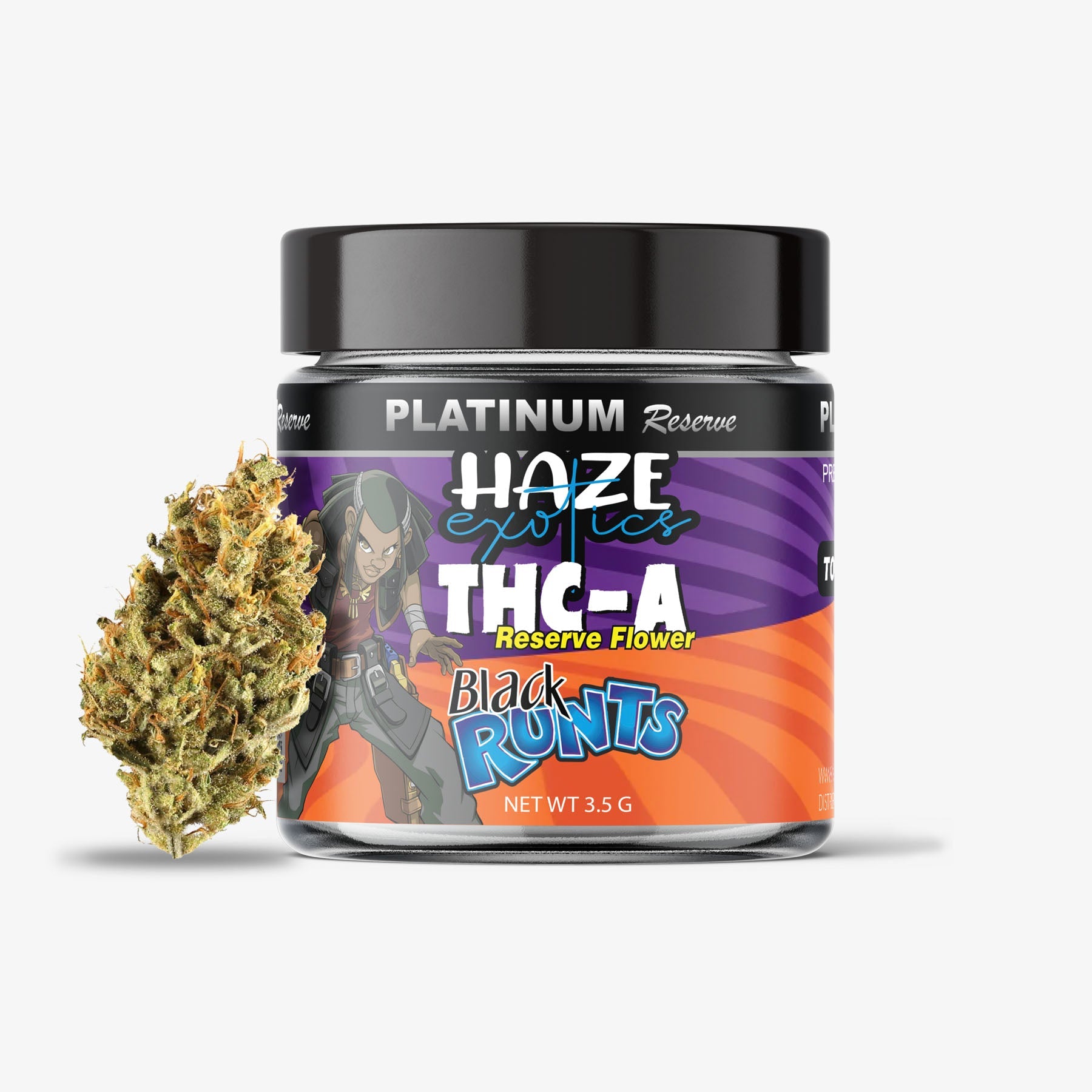 haze exotics platinum reserve thca flower black runtz 3.5g jar