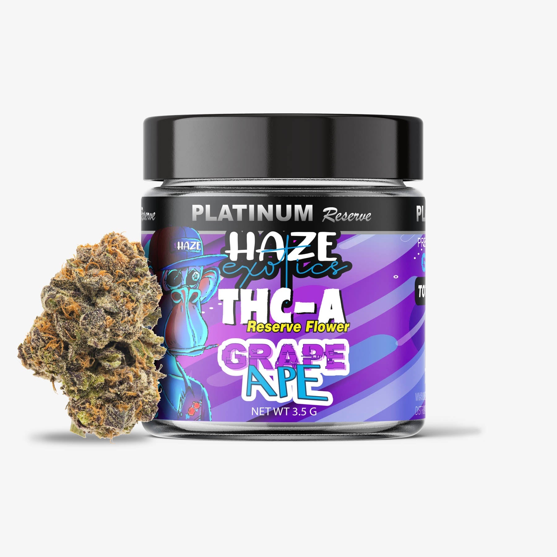 haze exotics platinum reserve thca flower grape ape 3.5g jar