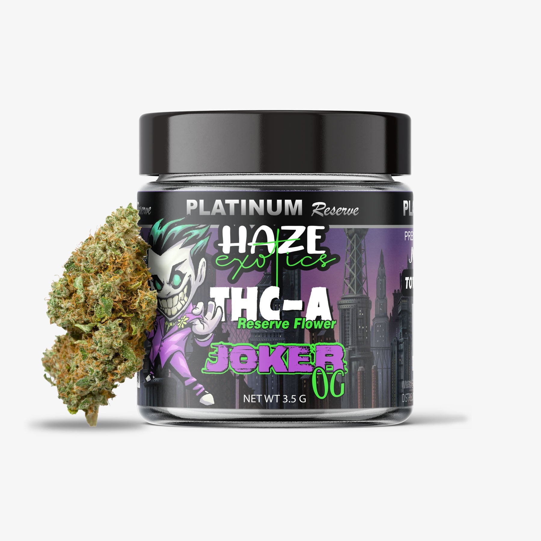 haze exotics platinum reserve thca flower joker og 3.5g jar