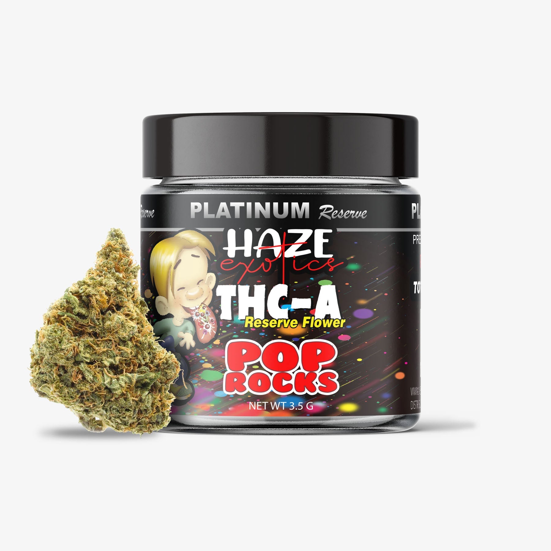 haze exotics platinum reserve pop rocks thca flower 3.5g jar