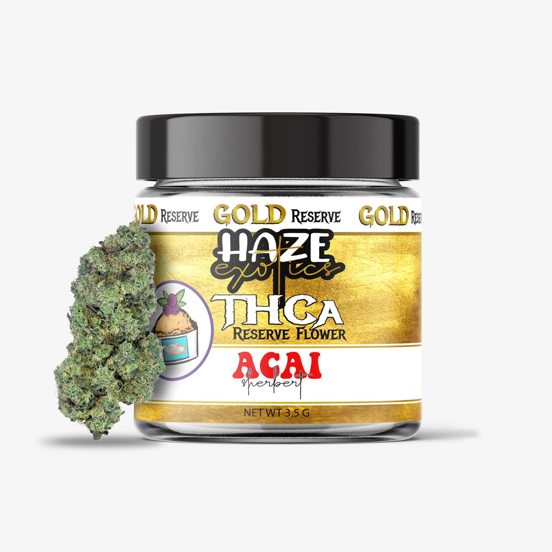 THC-A Flower / Acia Sherbert / 3.5g Jar / Haze Exotics Gold Reserve