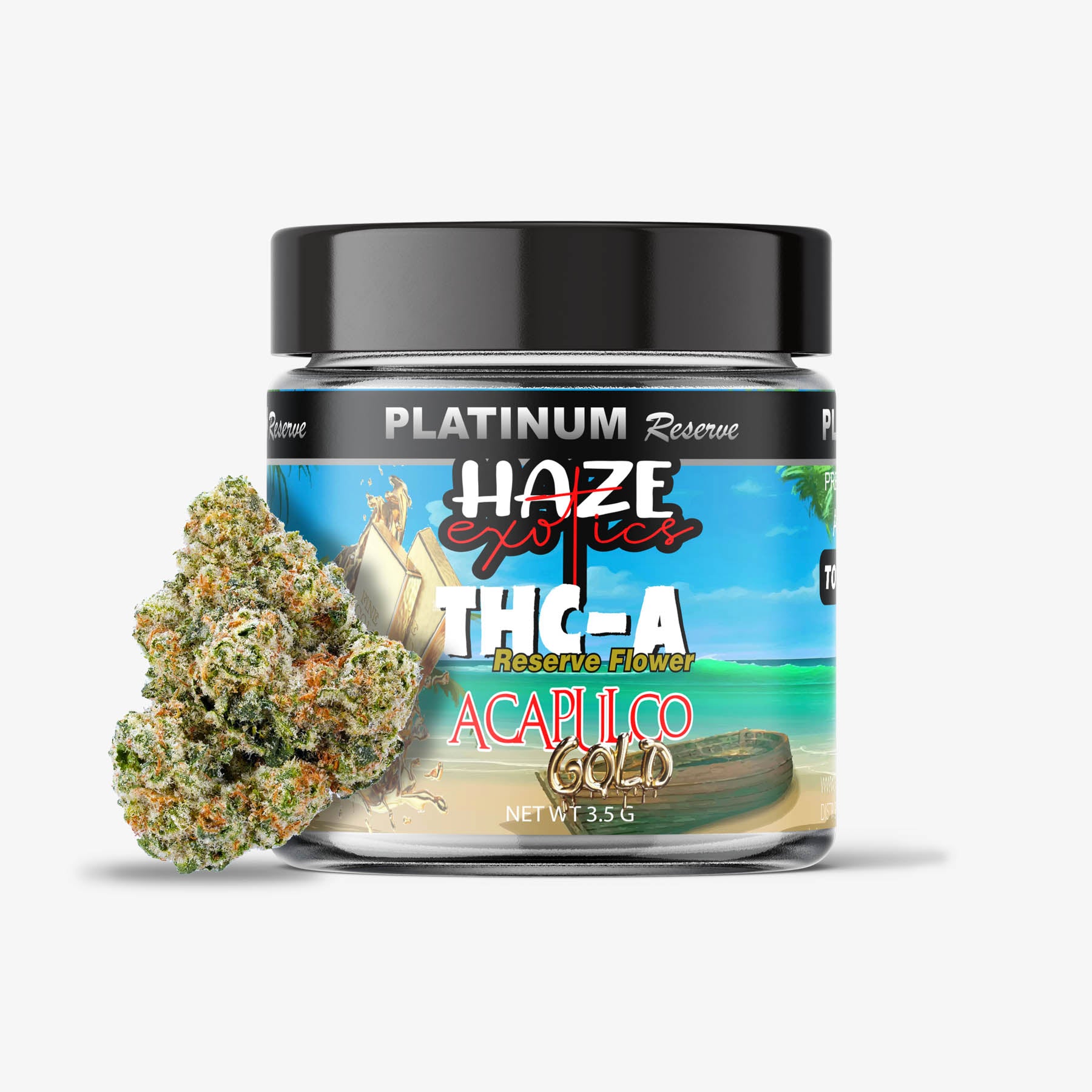 thc-a flower haze exotics platinum reserve acapulco gold 3.5g jar