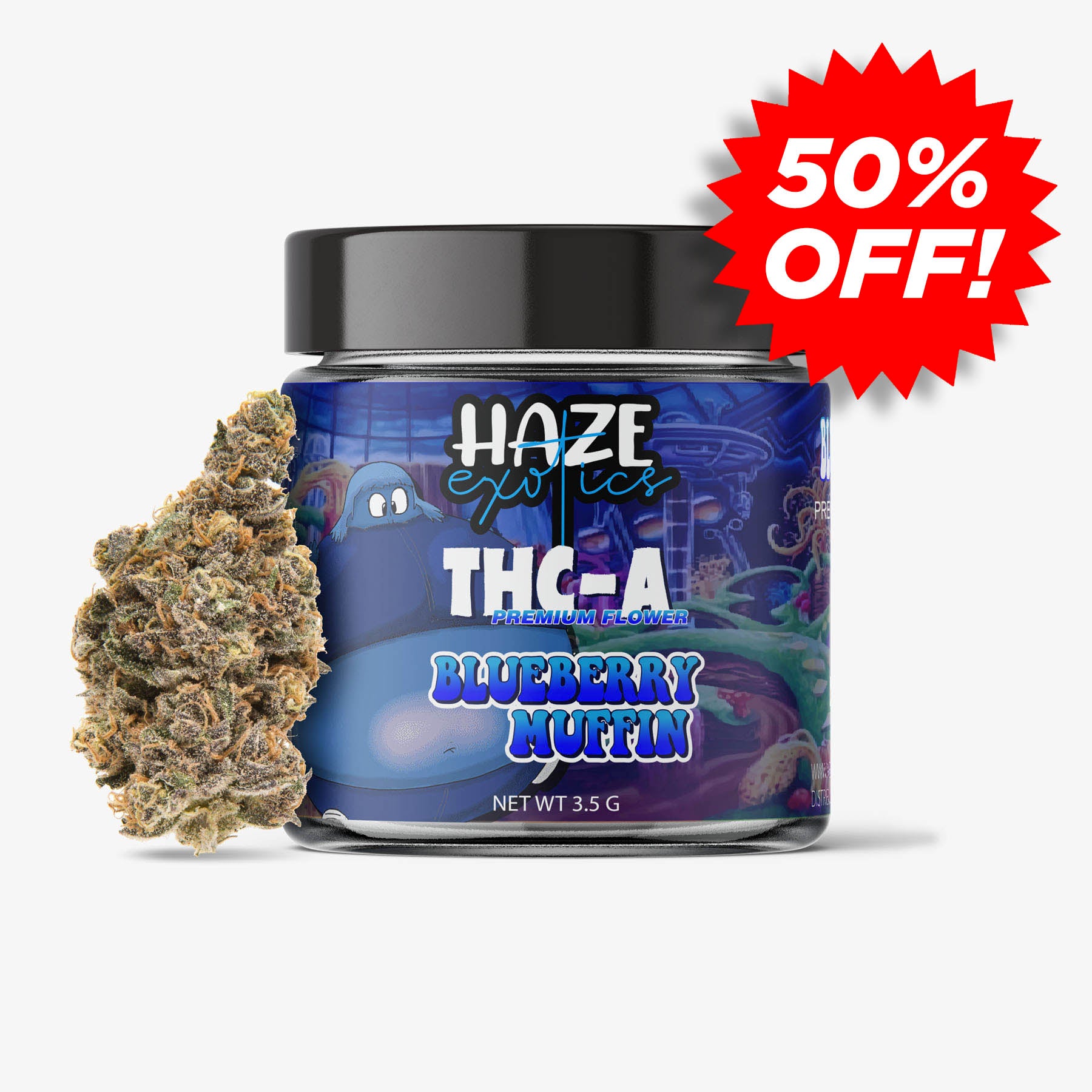 haze exotics thc-a flower blueberry muffin 3.5 gram jar discount