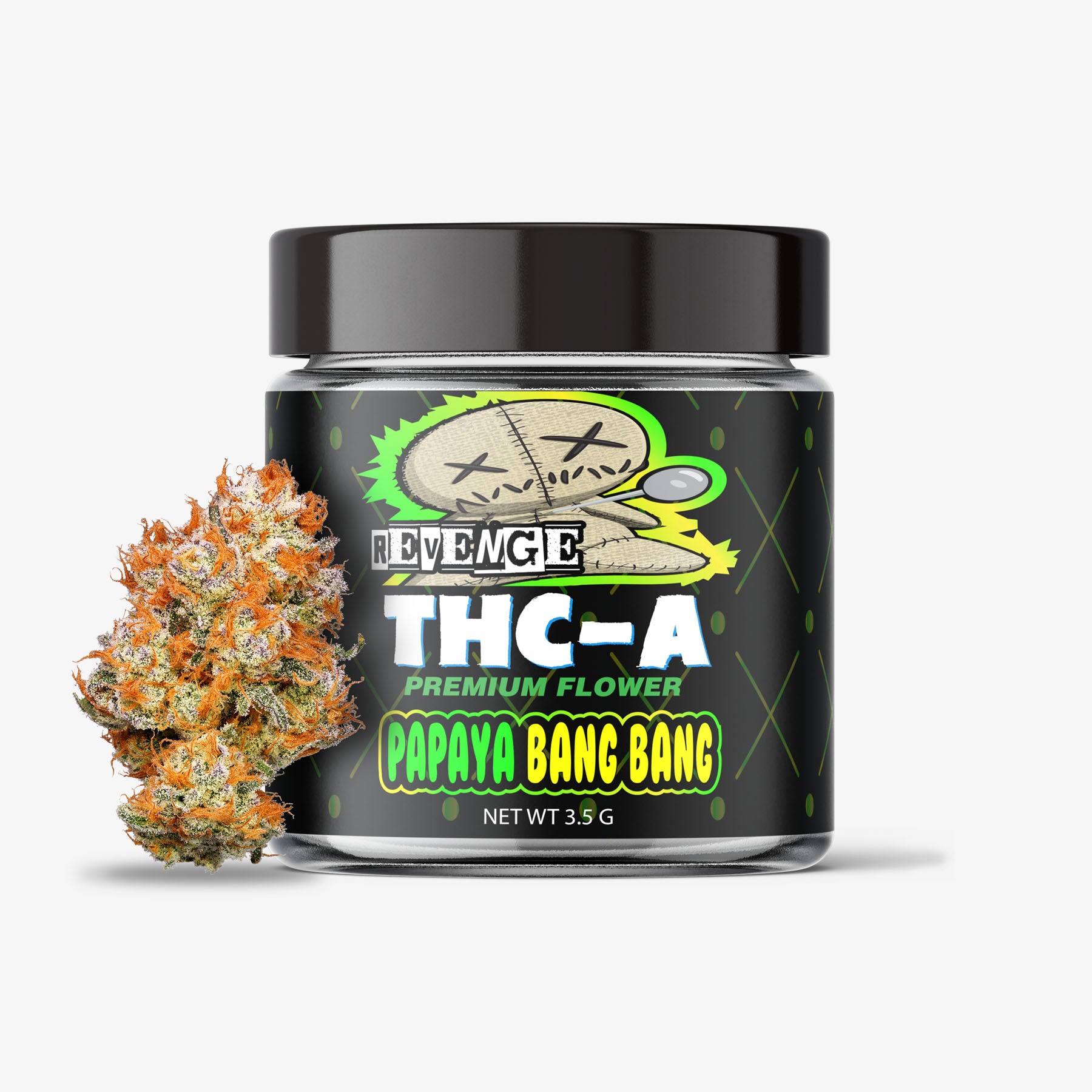 revenge thc-a flower papaya bang bang 3.5 gram jar