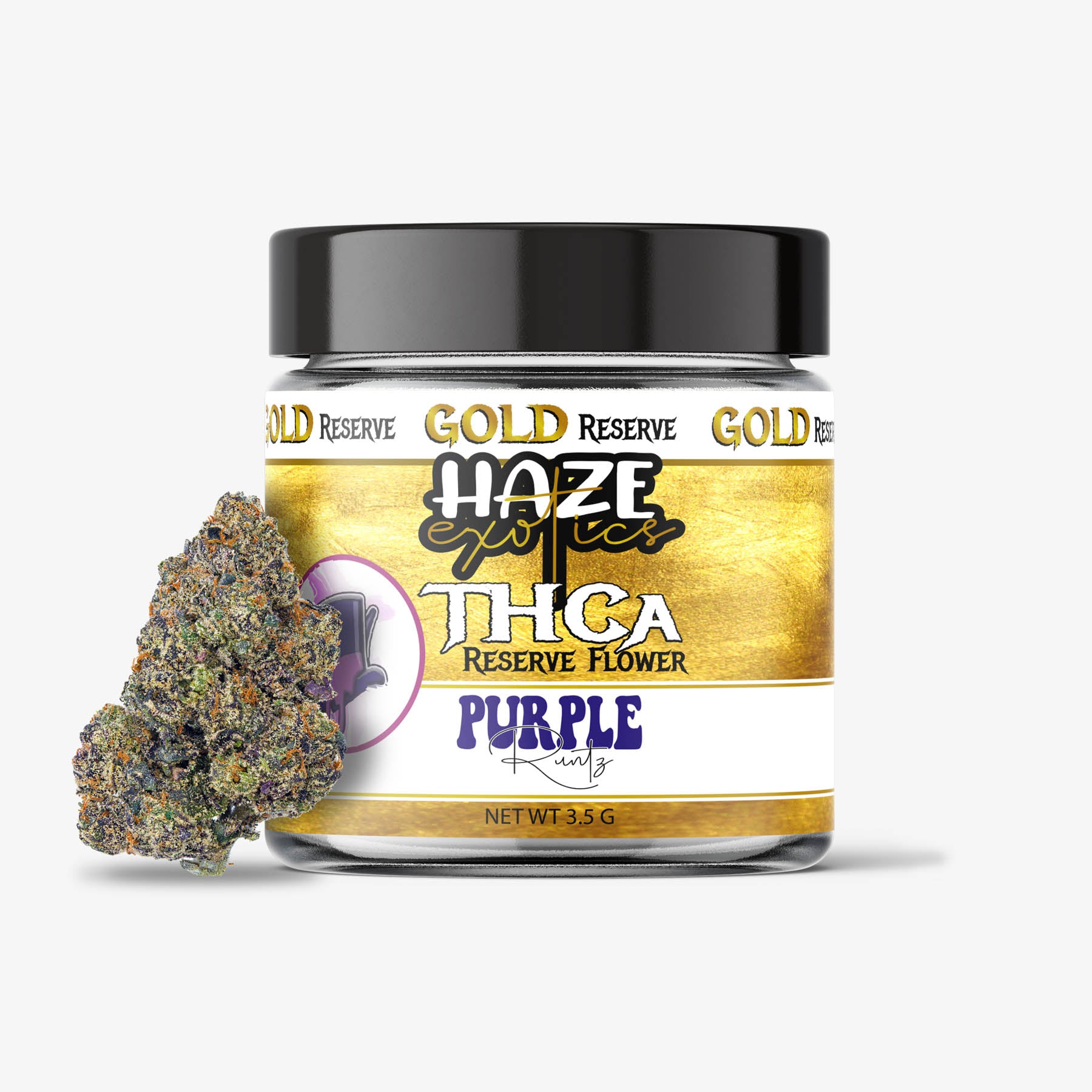 haze exotics gold reserve thc-a flower purple runtz 3.5 grams