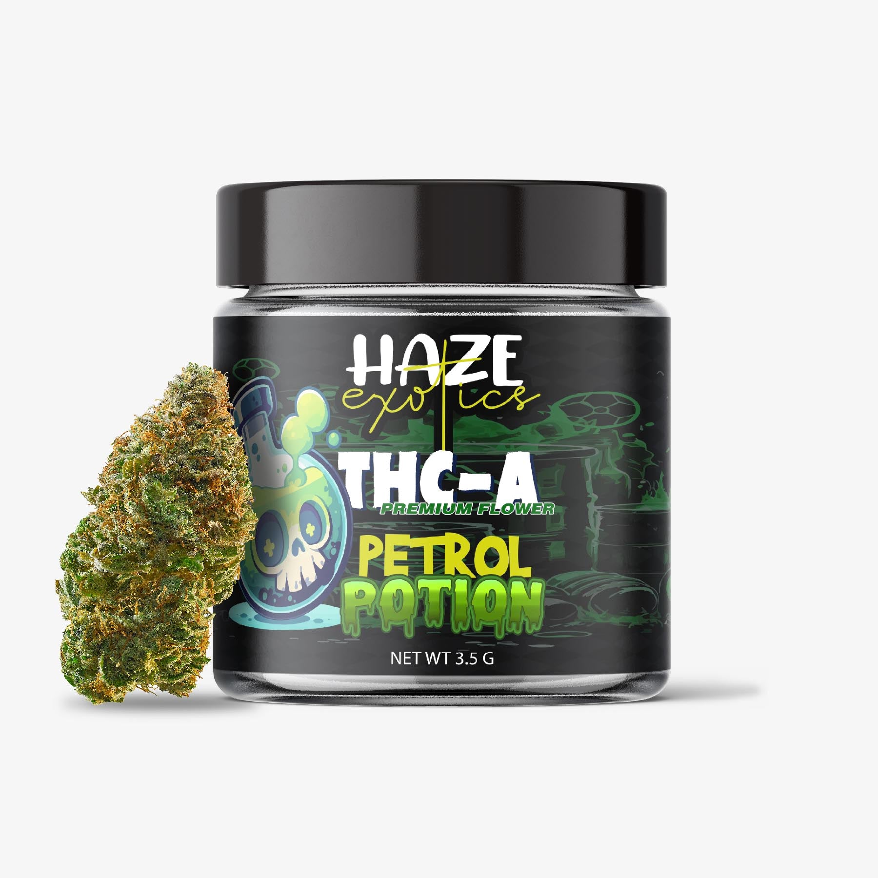 haze exotics thc-a flower petrol potion 3.5 gram jar