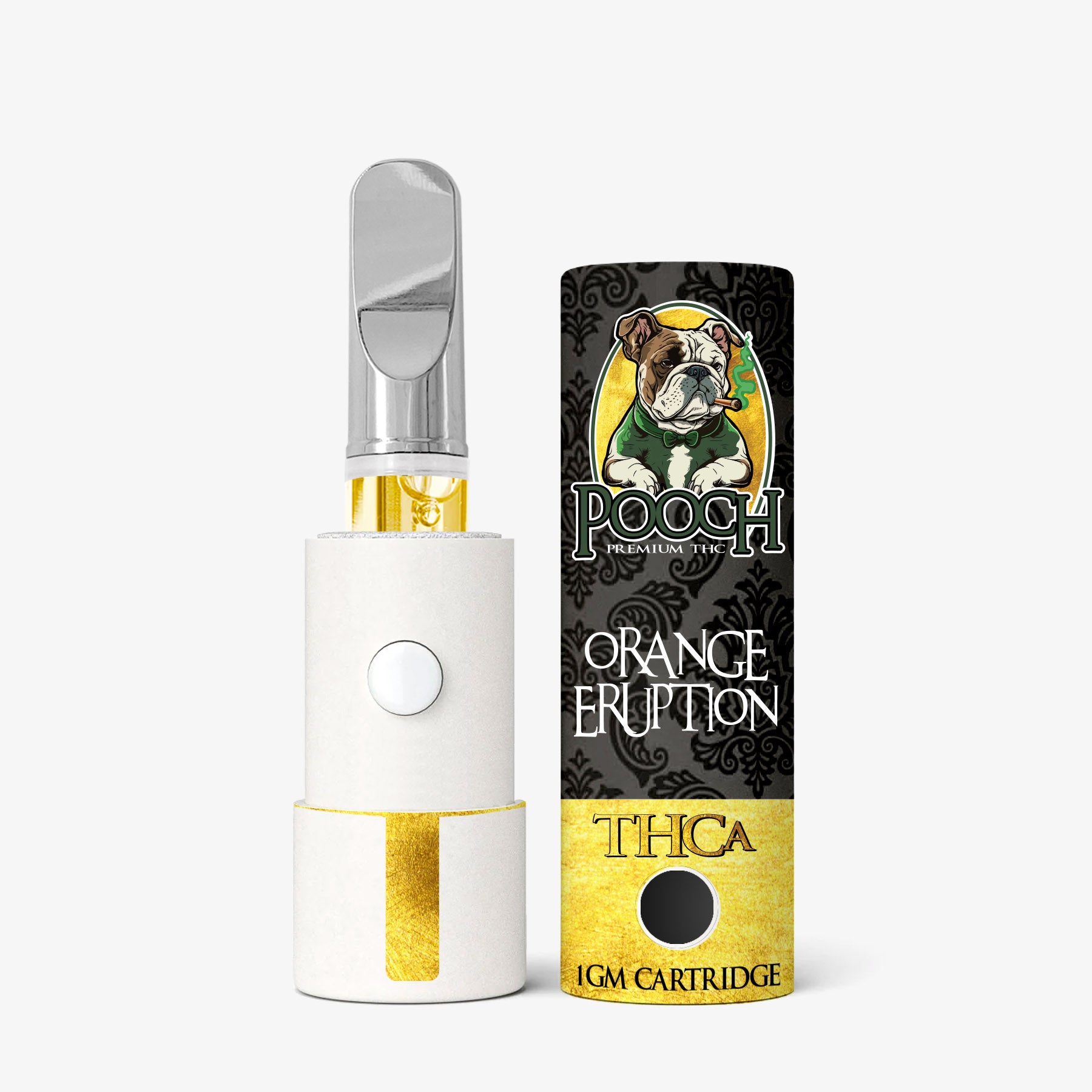 pooch thc-a cartridge 1 gram orange eruption open