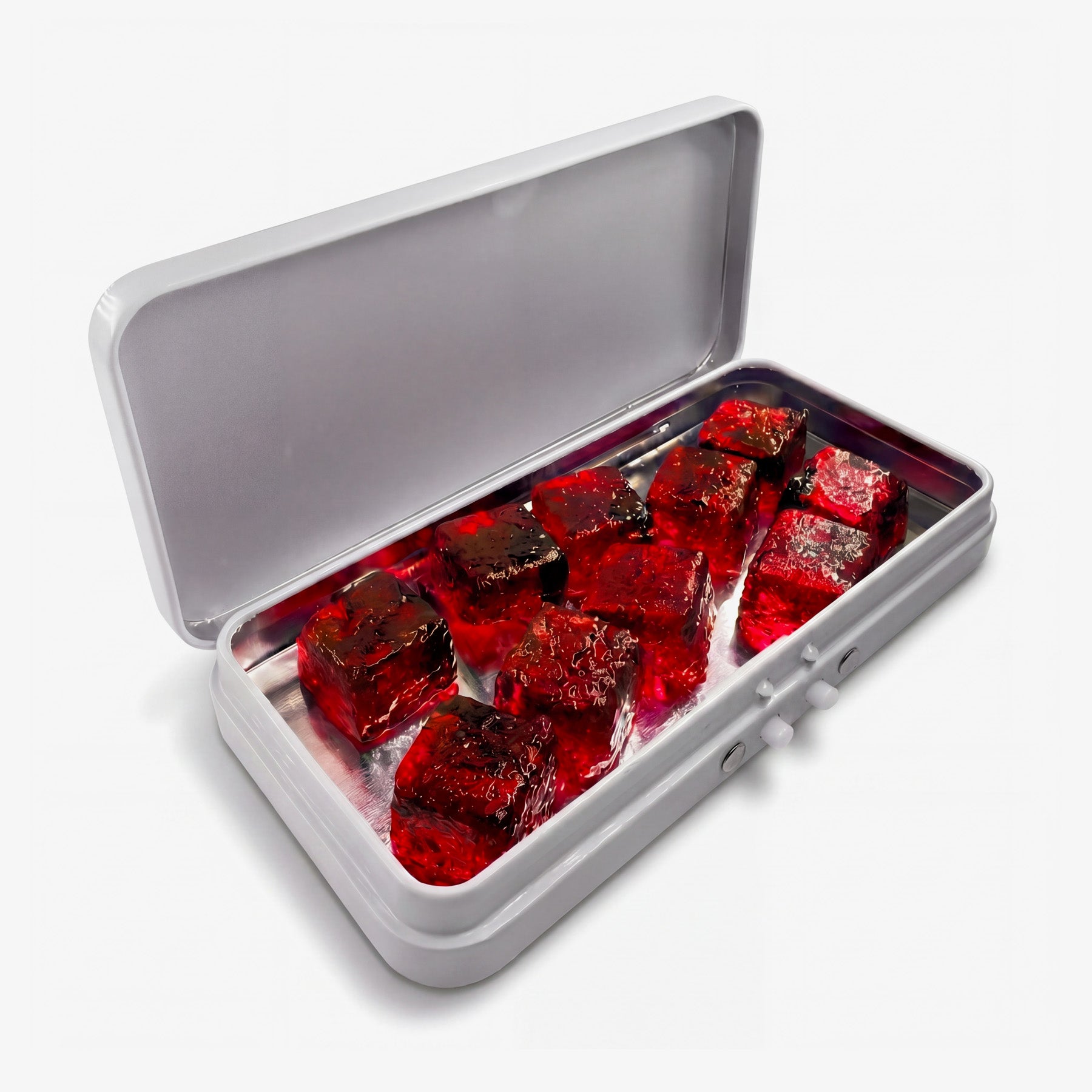 revenge delta 9 thc hard candy cherry in an open tin box