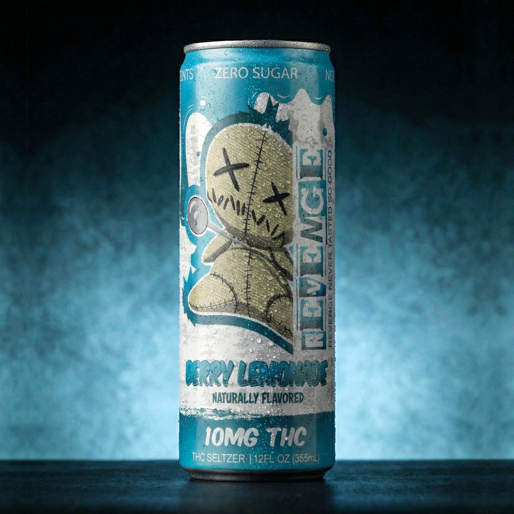 revenge thc berry lemonade can on background