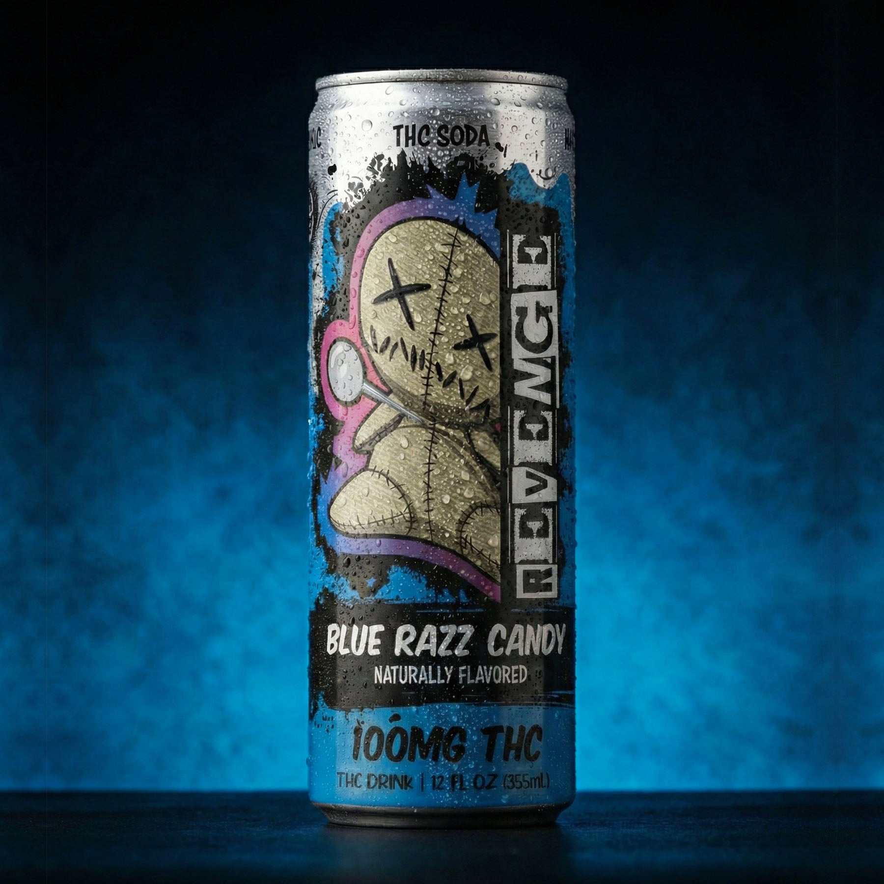 revenge thc drink blue razz candy single can 