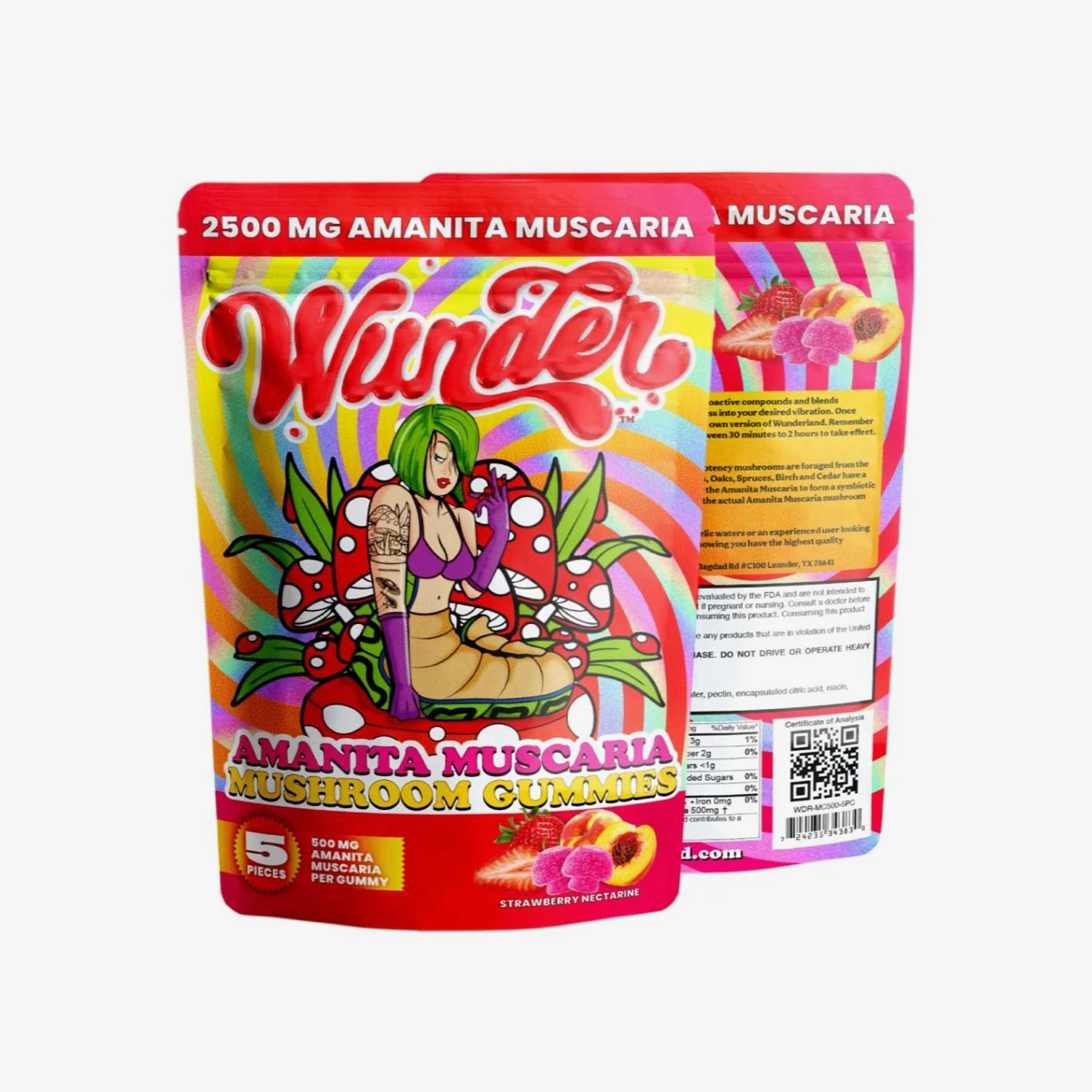 Wunder Amanita Muscaria Mushroom Gummies Strawberry Nectarine package