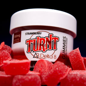 TURNT Delta 8 THC Gummies Strawberry 10ct Detail jar